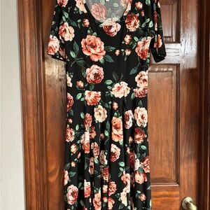 LuLaRoe Black and Pink Floral Midi Dress